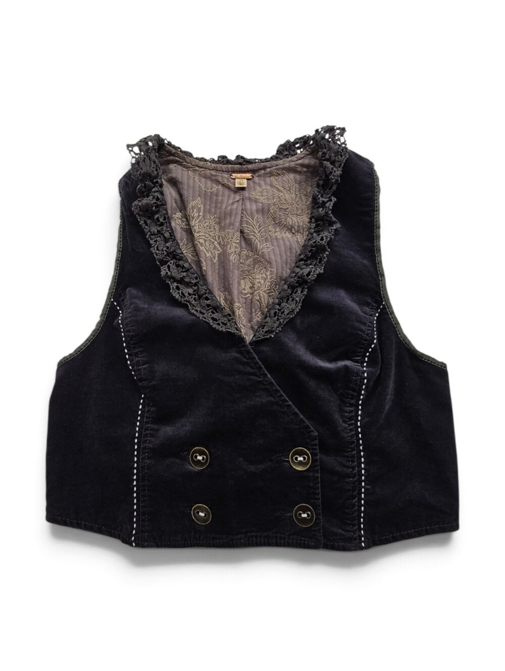 Free People Velvet Lace Cropped Vest Purple Size 10 - Picture 2 of 7